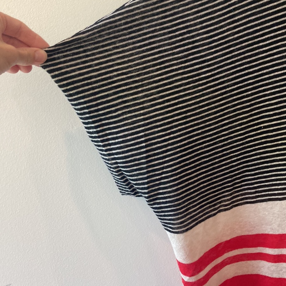 Ann Taylor LOFT Black White Red Striped Short Sleeve Linen lightweight Duster XL - Picture 6 of 8